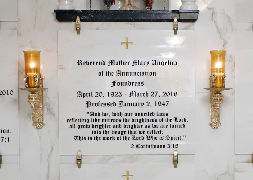 Mother Angelica's tomb in the Shrine of the Most Blessed Sacrament crypt.