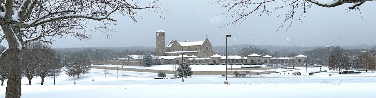 Panoramic view of the Shrine on a snowy day.