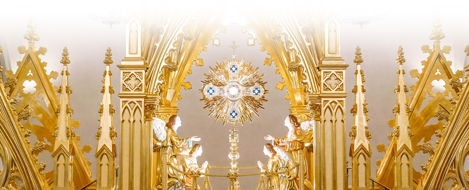 The seven and a half foot tall monstrance in the main church of the Shrine of the Most Blessed Sacrament.